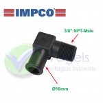 IMPCO F4-17 rechtwinkliger Wasseranschluss GANN 3/8" NPT x Ø16 mm Schlauchtülle aus Kunststoff