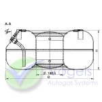 GZWM LPG-Radmuldentank 4-Loch 53,5L (Ø600x230) 52° inkl. Ventile - Armaturenkasten optional