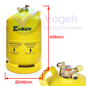 Gaslow Stahl LPG-Gasflasche Ø246mm Multiventil 14,5 Liter (6kg) mit 80 % Füllstopp – R67 nachfüllbar