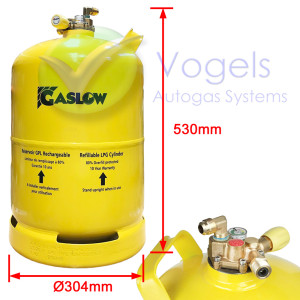 Gaslow Stahl LPG-Gasflasche Ø304mm Multiventil 26 Liter (11kg) mit 80 % Füllstopp – R67 nachfüllbar