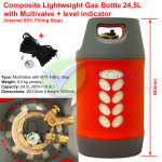 Komposit-LPG-Gasflasche Multiventil 24,5 Liter mit 80 % Füllstopp + Tankanzeige, Sensor und Verkabelung